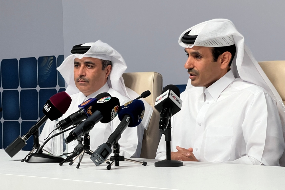 Qatar Energy CEO and Qatar's State Minister for Energy, Saad al-Kaabi, speak during a news conference in Al Kharsaah, Qatar. — Reuters