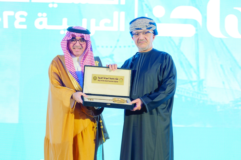 Salim bin Mohammed al Mahrouqi, Minister of Heritage and Tourism, with Dr Bandar bin Fahd al Fuhaid, President of the Arab Tourism Organisation in Sur on Sunday.