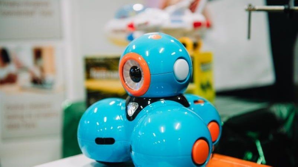 An Android-based robot designed for kids is equipped with a built-in video camera and microphone. 