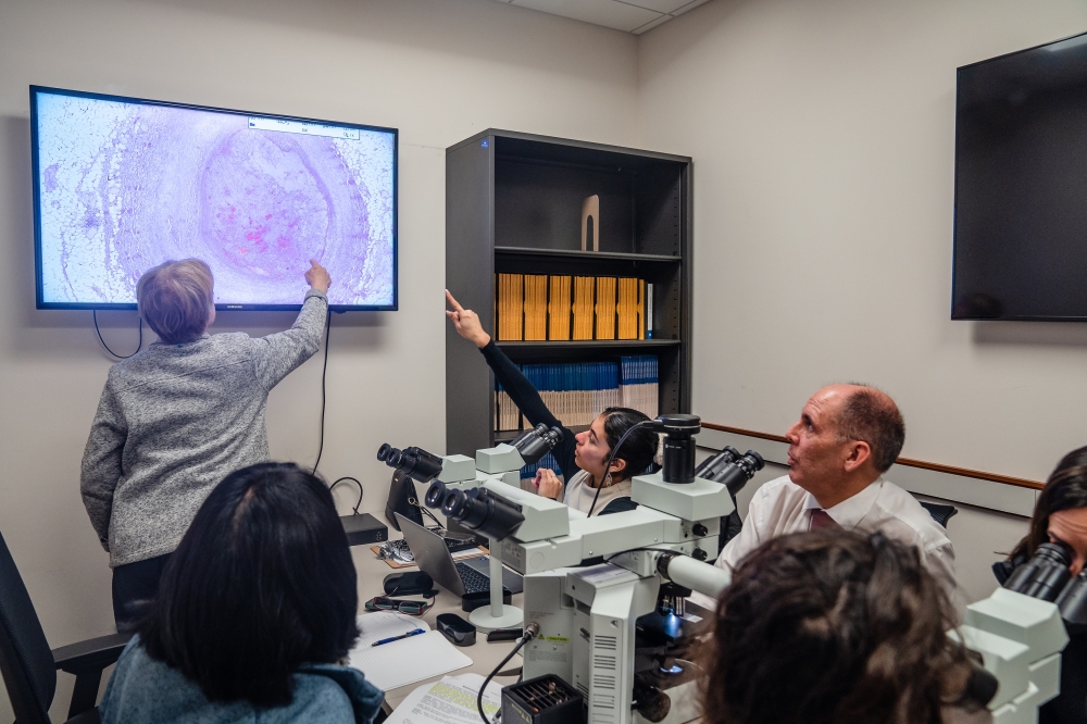 Dr. Jane C. Burns, director of the Kawasaki Disease Research Center at the University of California, San Diego, examines Inez Maldonado Diega 