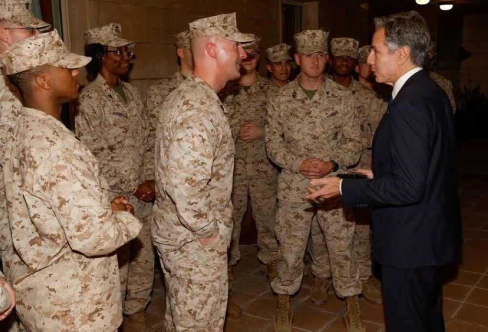 US Secretary of State Antony Blinken with the US Marine Corps embassy security guard detachment in Baghdad, Iraq. - Reuters file photo