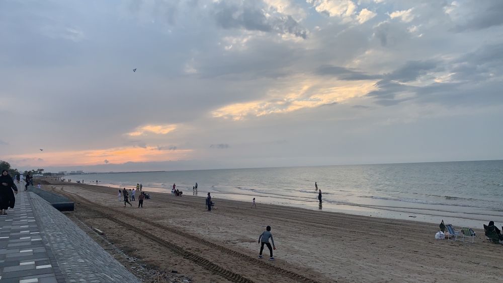 An overcast sky over Al Qurum beach on Friday.