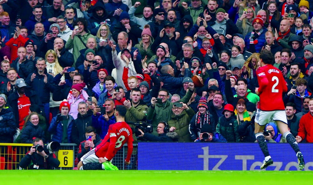  Bruno Fernandes celebrates scoring their first goal. — REUTERS