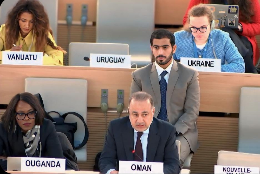 Idris al Khanjari speaks at the meeting in Geneva