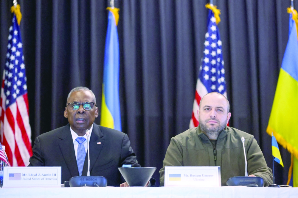 U.S. Secretary of Defense Lloyd Austin and Ukrainian Defence Minister Rustem Umerov attend a meeting of the Ukraine Defense Contact Group at the American military's Ramstein Air Base, Germany. — Reuters 