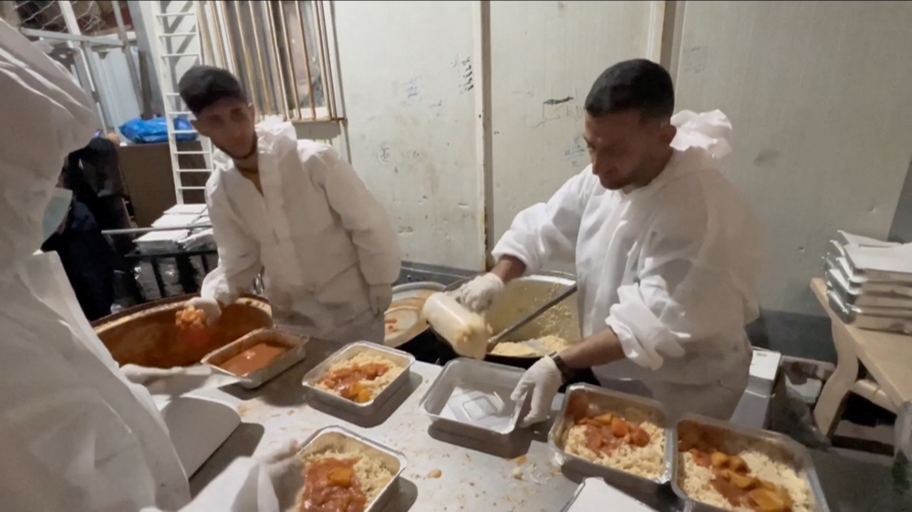 Meals are prepared for health workers at Al-Aqsa Hospital in Gaza