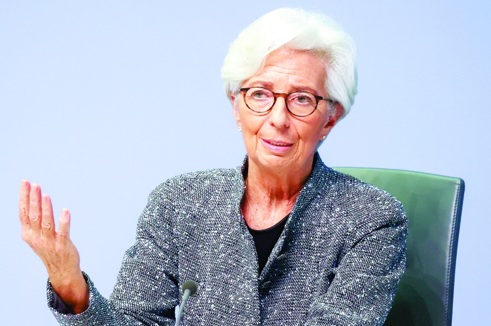 ECB President Christine Lagarde gestures as she addresses a news conference in Frankfurt. — Reuters
