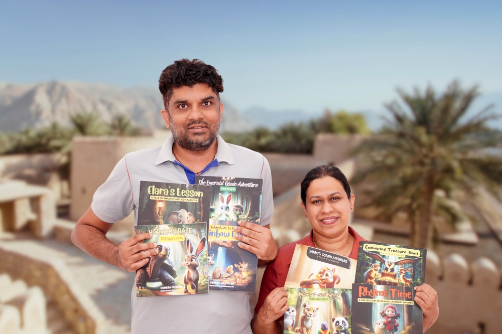 Authors Dinesh and Subhashini with their books