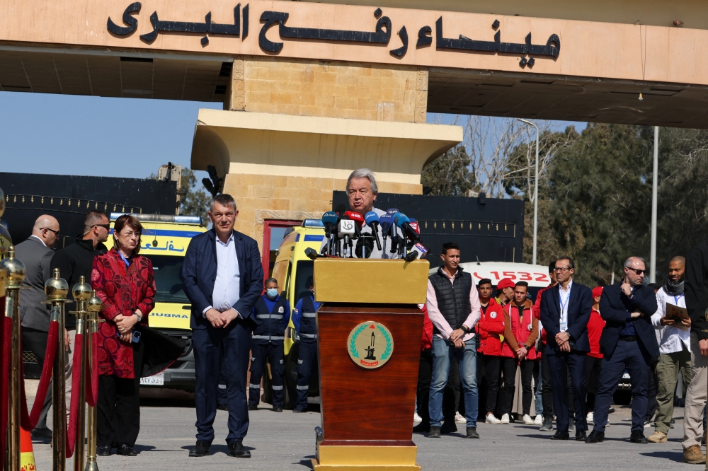 UN Secretary-General Antonio Guterres visits the Rafah border crossing between Egypt and the Gaza Strip. — Reuters 