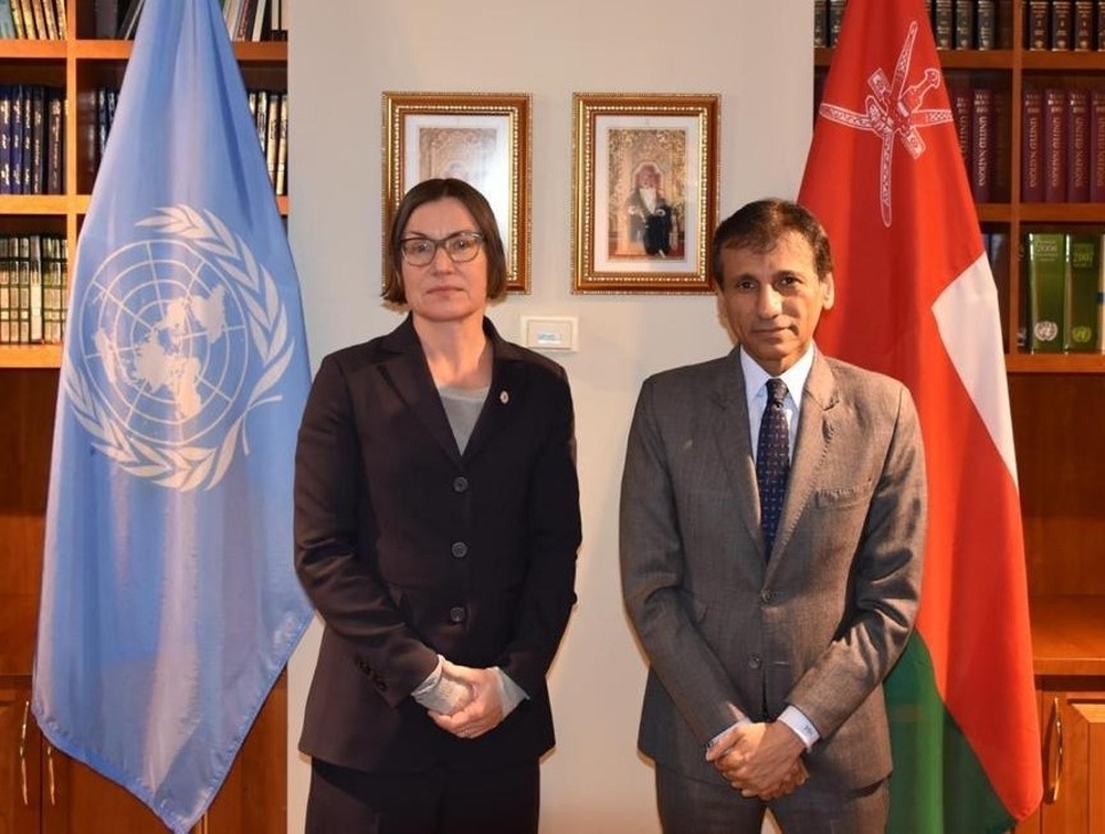 Dr Mohammed bin Awad al Hassan, Permanent Representative of the Oman to the UN, and Mirjana Spoljaric Egger, President of ICRC, in New York.