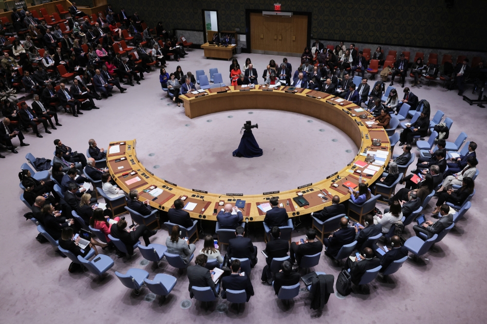 Members of the United Nations Security Council meet on the day of a vote on a Gaza resolution 