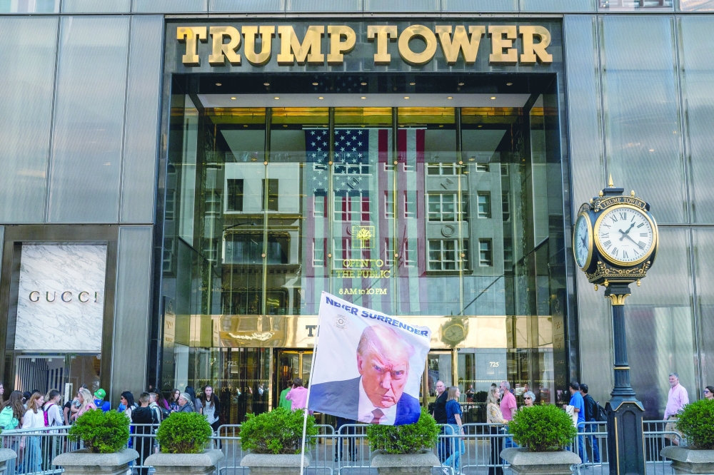 A flag depicting former U.S. President Donald Trump is placed at Trump Tower in New York City, U.S. — Reuters file photo 
