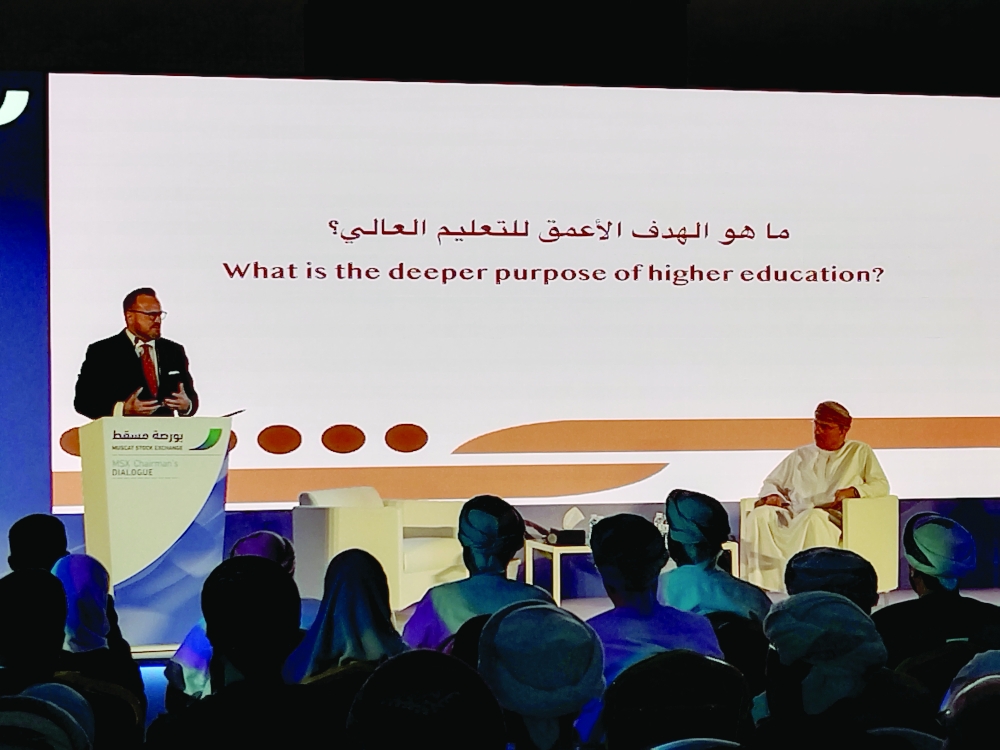 Dr Bradley J Cook speaking at the inaugural edition of the ‘MSX Chairman’s Dialogue’ organised by Muscat Stock Exchange.