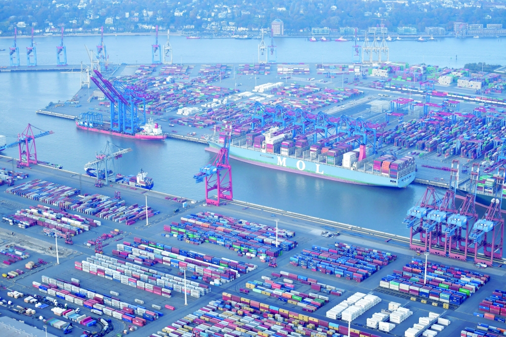 Aerial view of a container terminal in the port of Hamburg, Germany. — Reuters