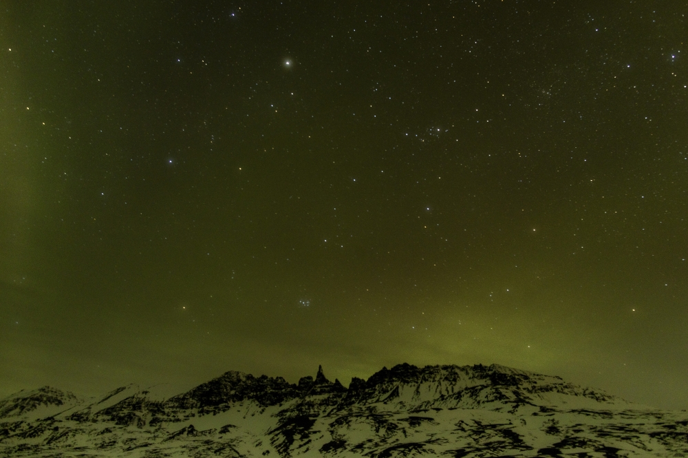The northern lights rise in the night sky in Iceland on March 9, 2024. (Sigga Ella/The New York Times)