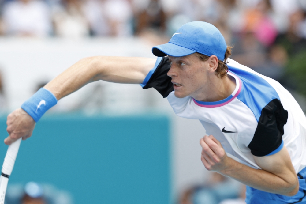 Jannik Sinner (ITA) serves against Daniil Medvedev.— USA TODAY Sports

