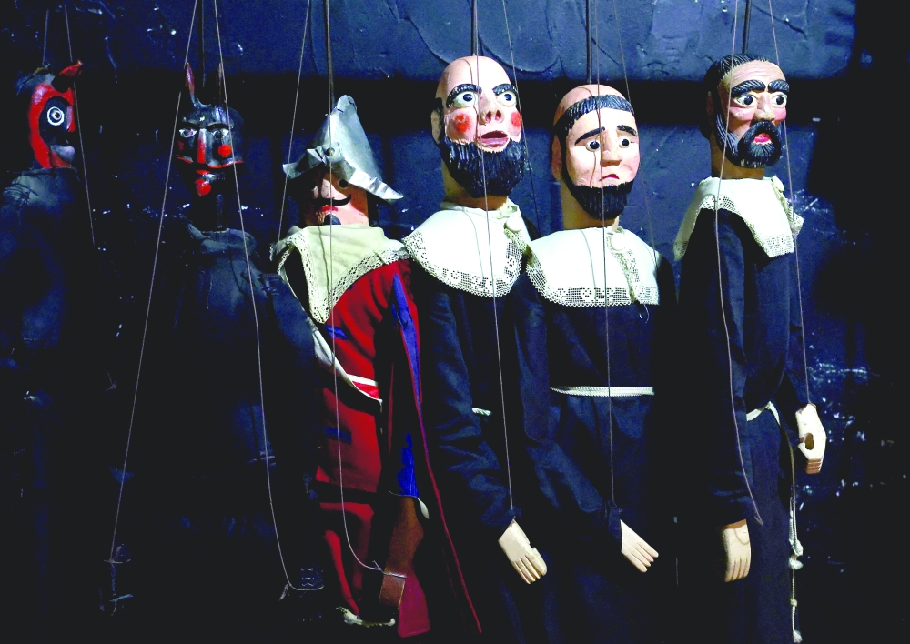 Puppets are seen at the Royal Toone Theatre, in Brussels, Belgium, March 28, 2024. REUTERS/Yves Herman
