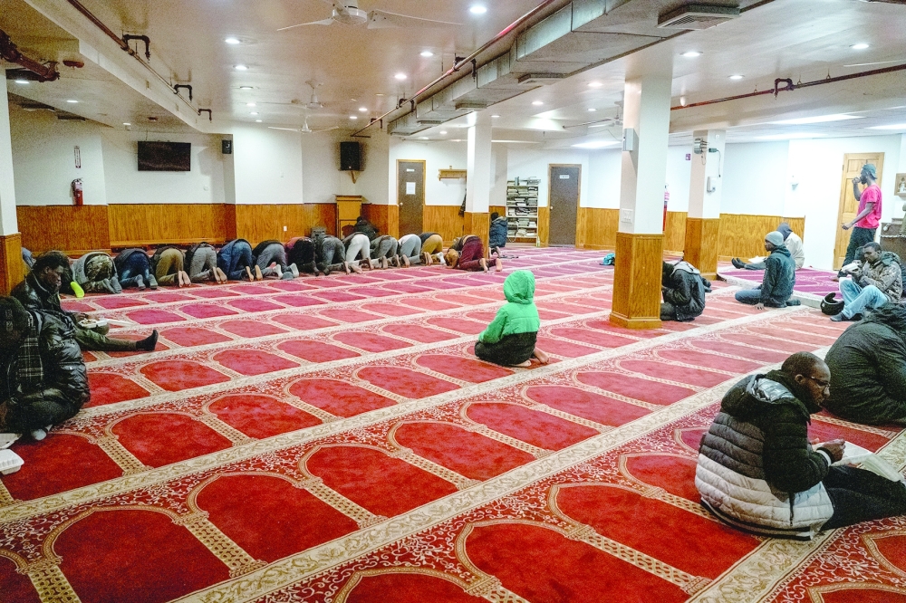 Evening prayer at the Masjid At Taqwa, a religious organization in the Bedford-Stuyvesant neighborhood of Brooklyn, on March 22, 2024. 
