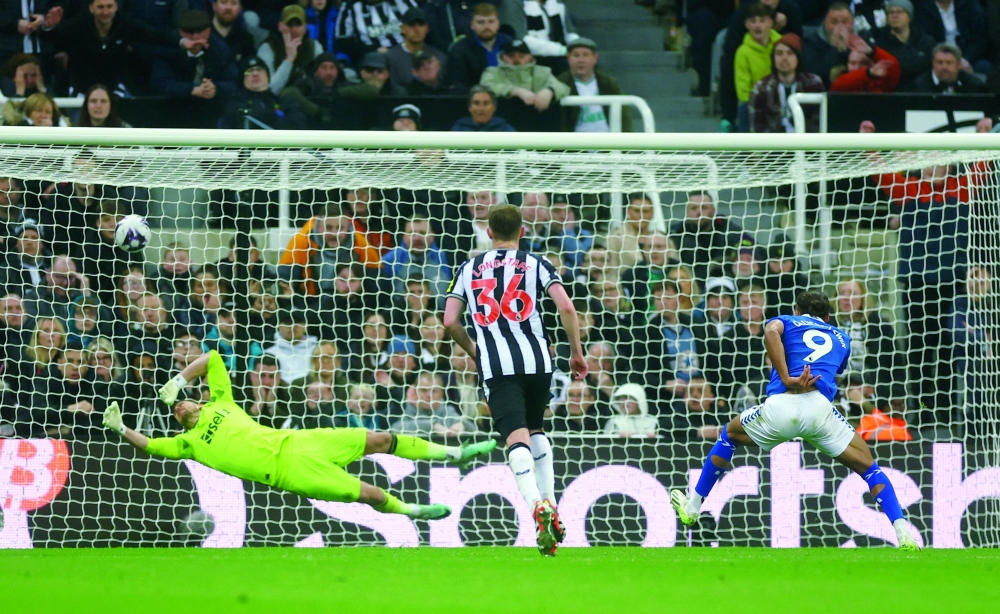 Everton's Dominic Calvert-Lewin scores their first goal from the penalty spot.