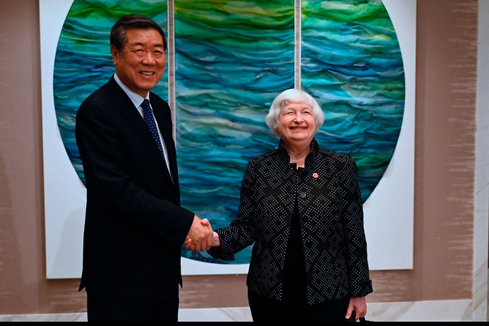 US Treasury Secretary Janet Yellen with China's Vice Premier He Lifeng before a dinner in the southern Chinese city of Guangzhou. - AFP

