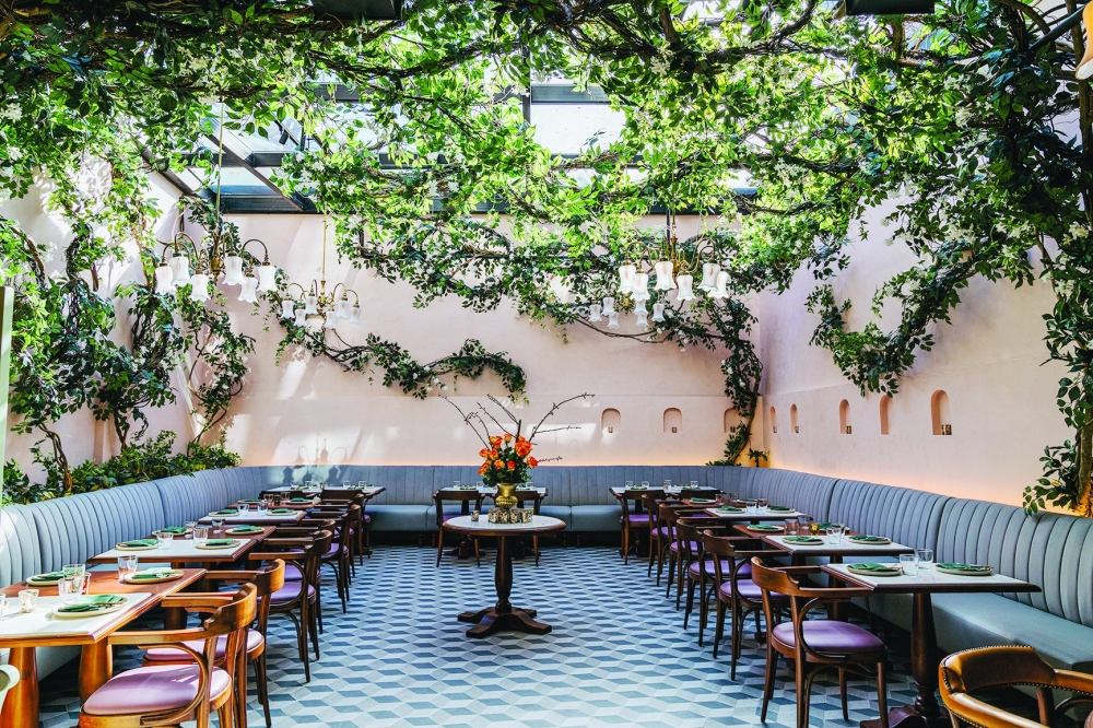 An elaborate faux flower installation at Bungalow in New York’s SoHo neighborhood on March 12, 2024. 