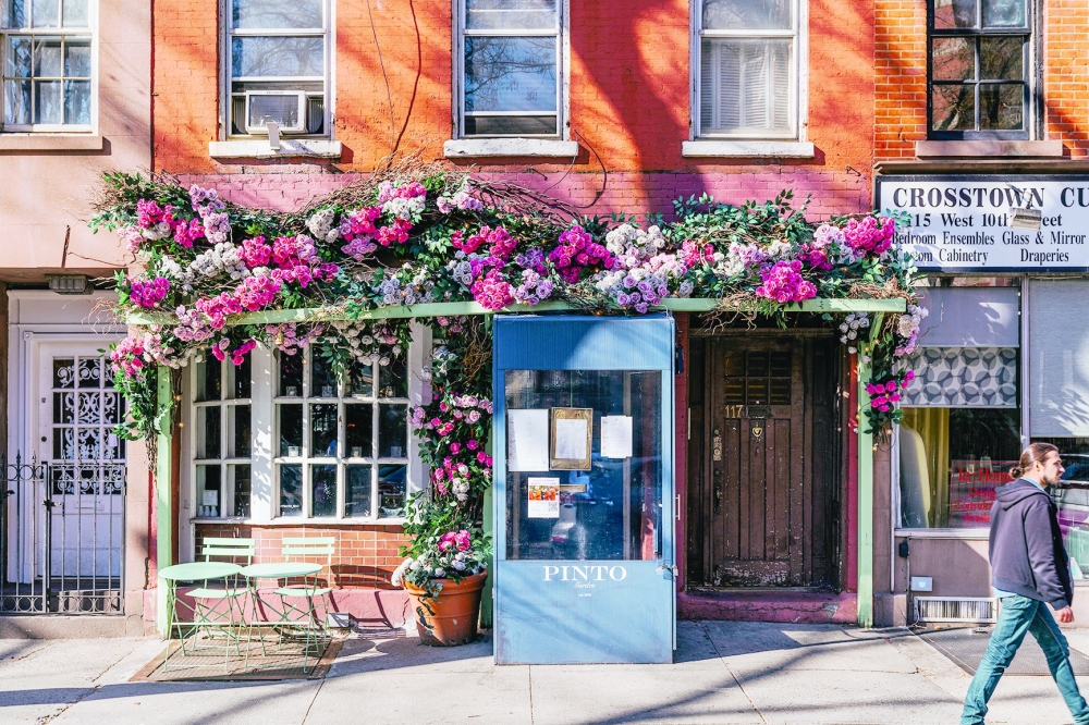 An elaborate faux flower installation outside Pinto in New York’s West Village neighborhood on March 12, 2024. 