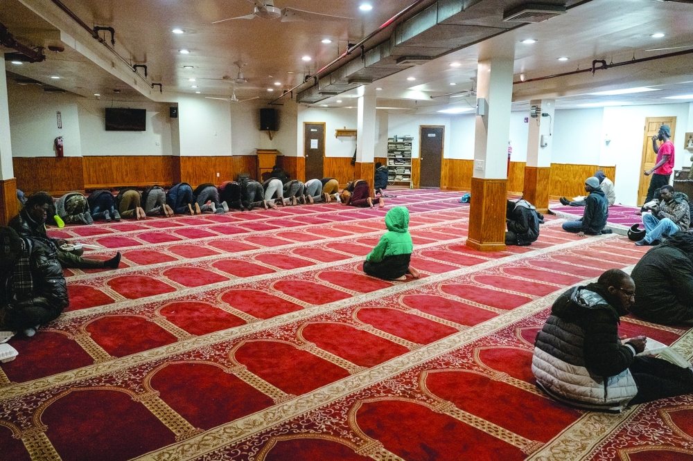 Evening prayer at the Masjid At Taqwa, a religious organization in the Bedford-Stuyvesant neighborhood of Brooklyn, on March 22, 2024. 