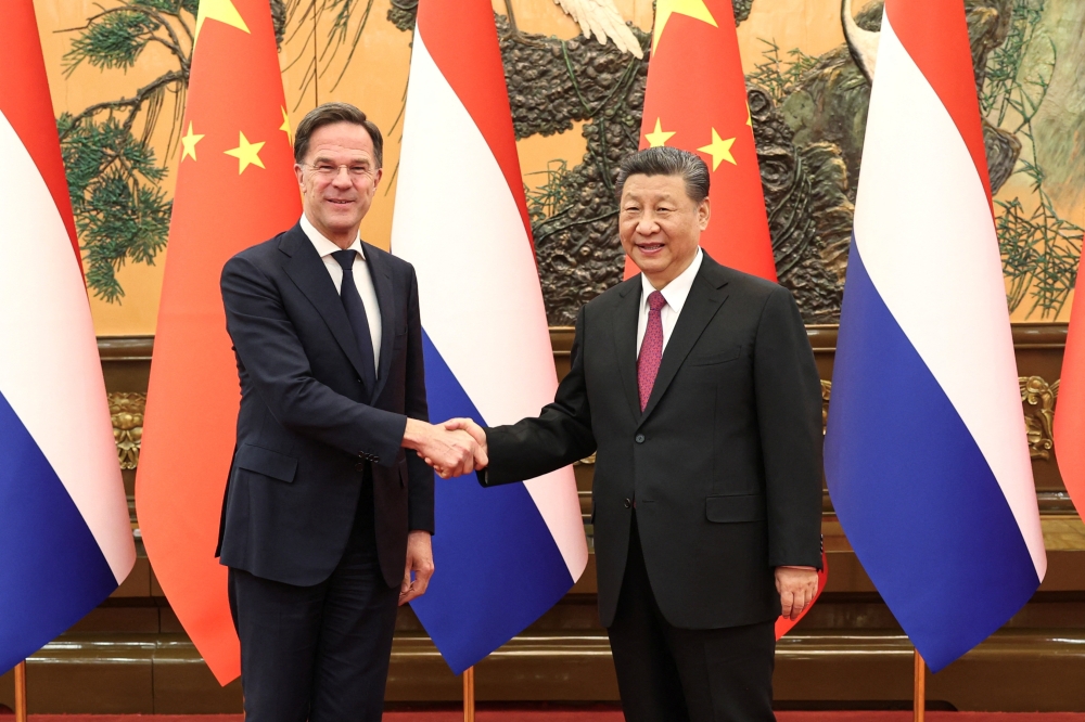 Chinese President Xi Jinping meets Prime Minister of the Netherlands Mark Rutte at the Great Hall of the People in Beijing. — Reuters