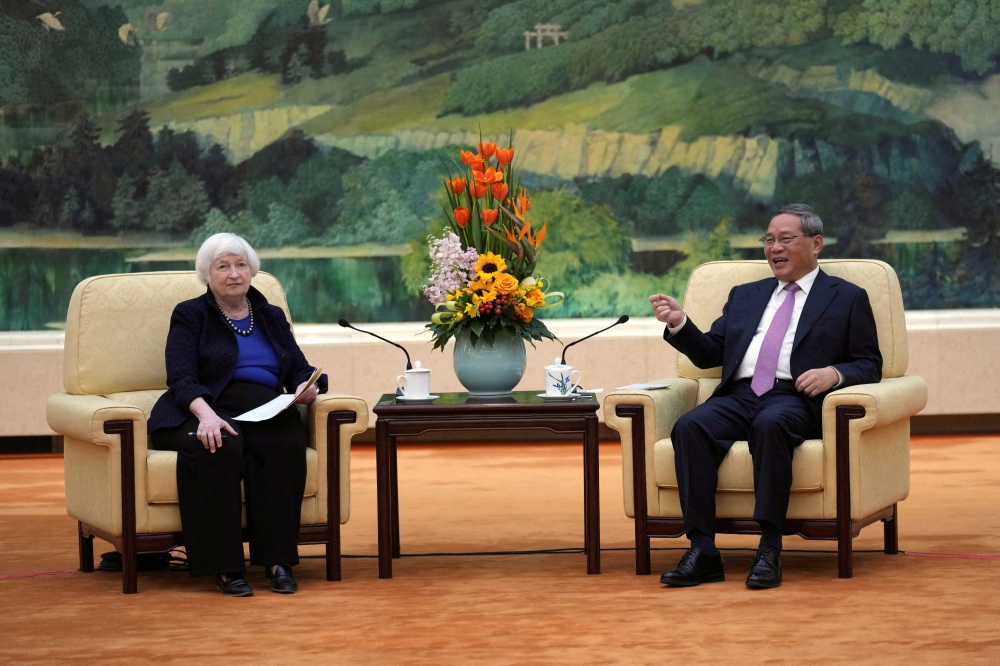 U.S. Treasury Secretary Janet Yellen meets Chinese Premier Li Qiang at the Great Hall of the People in Beijing. — Reuters 