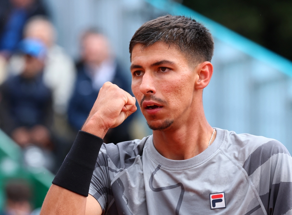 Tennis - ATP Masters 1000 - Monte Carlo Masters - Monte Carlo Country Club, Roquebrune-Cap-Martin, France - April 10, 2024 Australia's Alexei Popyrin reacts during his round of 32 match against Russia's Andrey Rublev REUTERS/Denis Balibouse
