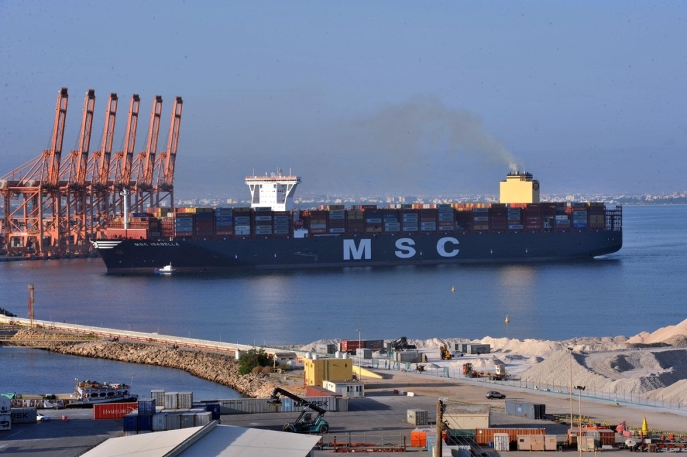 Large container vessel at Port of Salalah.