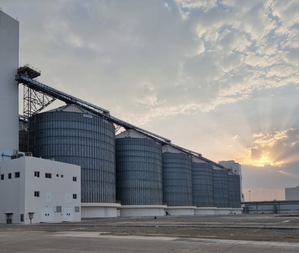 Storage silos of Sohar Flour Mills, owned 60% by Oman Flour Mills.