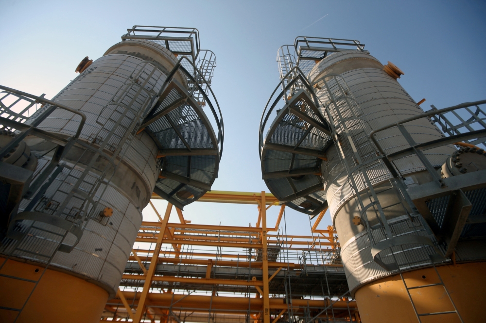 A view shows the gas processing plant in Basra, Iraq