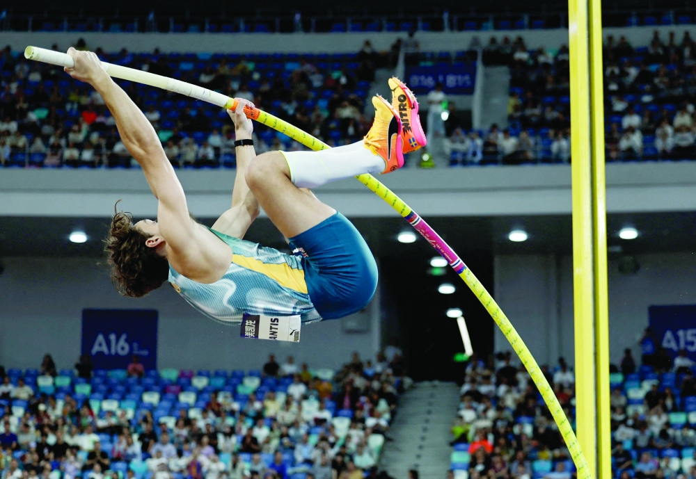 Sweden's Armand Duplantis in action during the men's pole vault final REUTERS