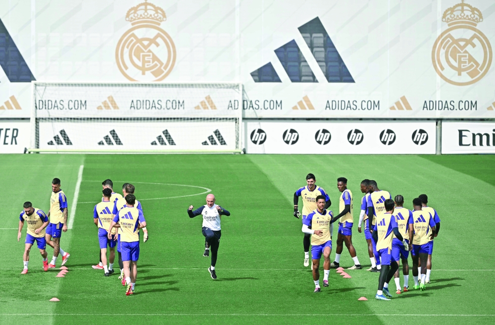 Real Madrid players attend a training session in Madrid on April 20, 2024. -- AFP