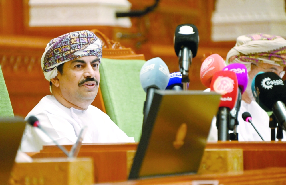 Dr Abdullah bin Nasser al Harrasi, Minister of Information, giving the ministry’s statement.