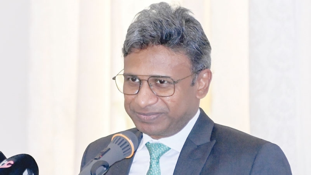 Harssha Shetty, CEO of Jindal Shadeed Iron and Steel, delivers his message during the unveiling event.
