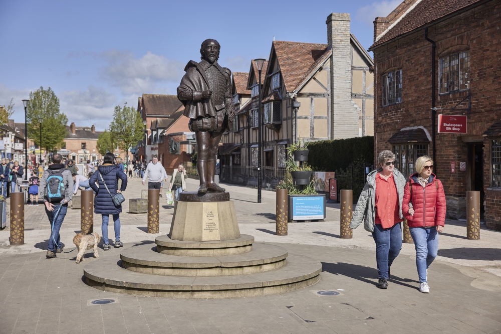 A statue of William Shakespeare on Henley Street in Stratford-upon-Avon, England, in April 2024. (Andy Haslam/The New York Times)