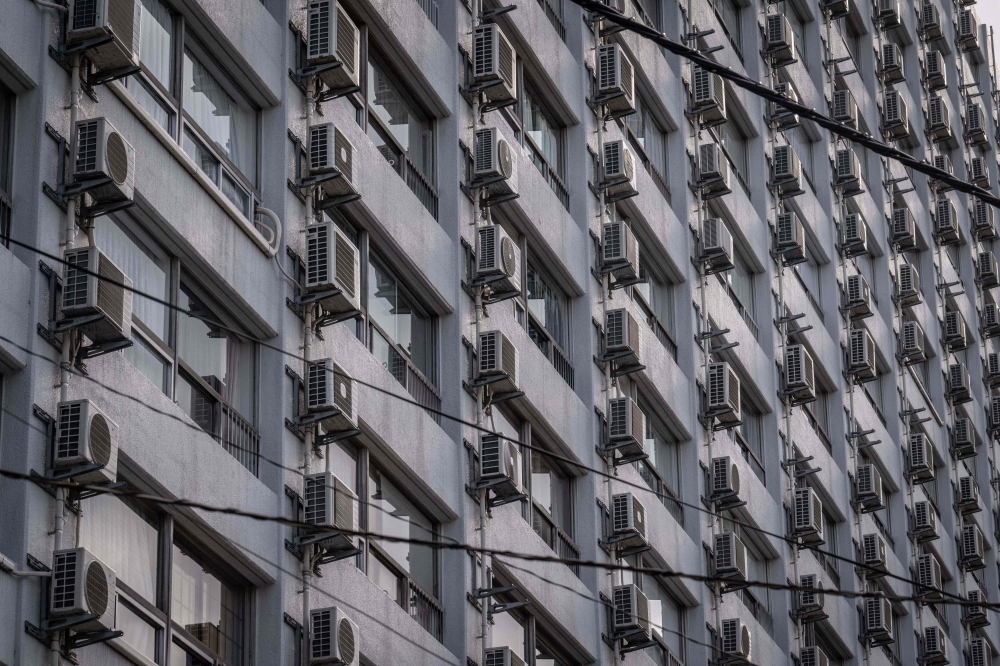Air conditioning units on an apartment building in Tokyo