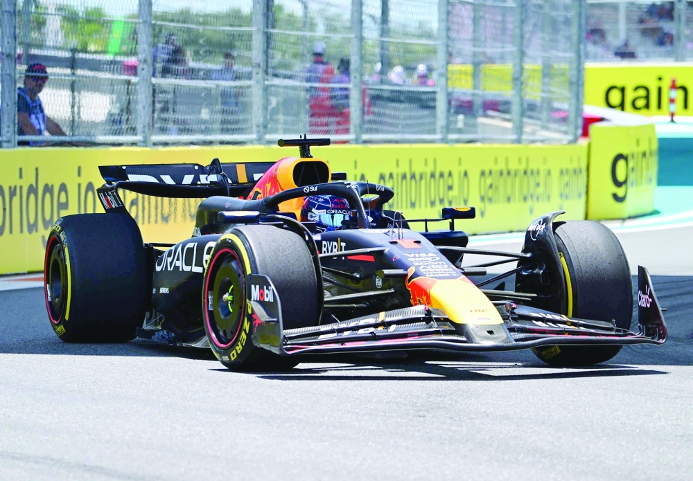 Max Verstappen races during the practice.— AFP
