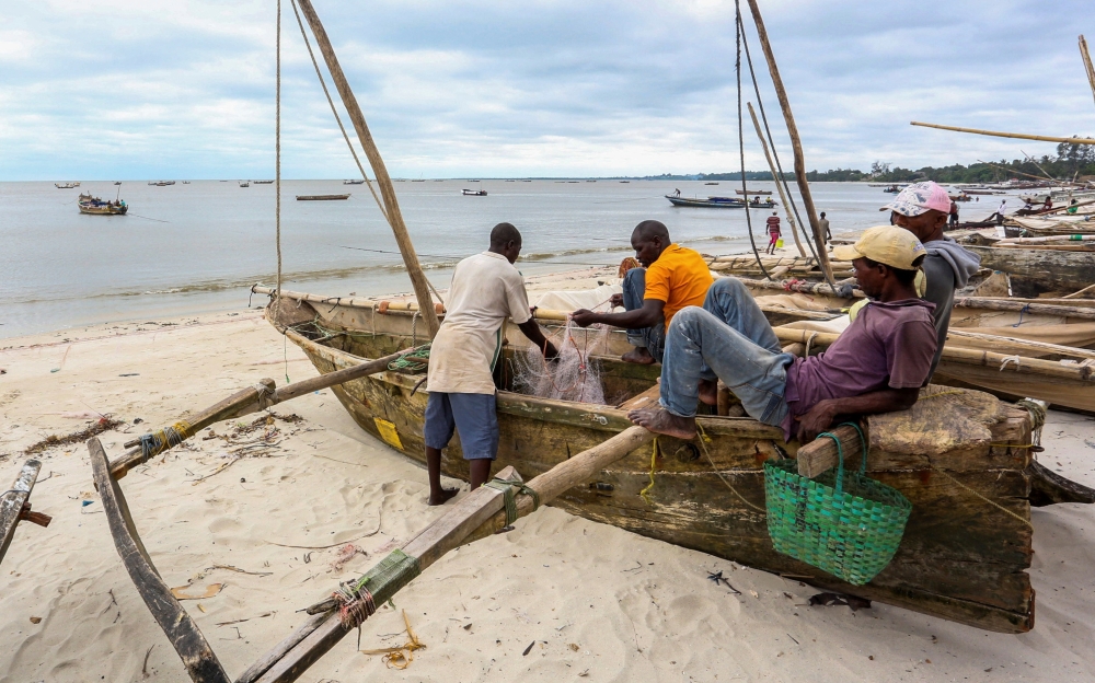 Tanzanian fishermen prepare for the effects of tropical cyclone Hidaya in Bagamoyo District in the Coast region