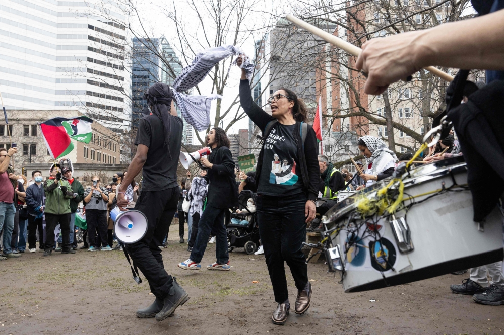 Pro-palestinian students and activists protest at an encampment on the campus of McGill University, Canada. — AFP 