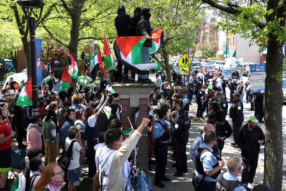 Pro-Palestinian gather at the University of DePaul Lincoln Park campus in Chicago, Illinois, on Sunday. - AFP 