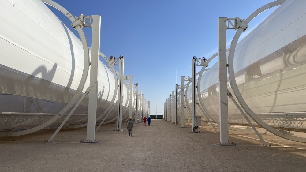 Inflatable tubes and mirror films at the heart of Heliovis’ solar thermal powered water desalination plant set up at Qarat Al Milh (Credit: Heliovis)