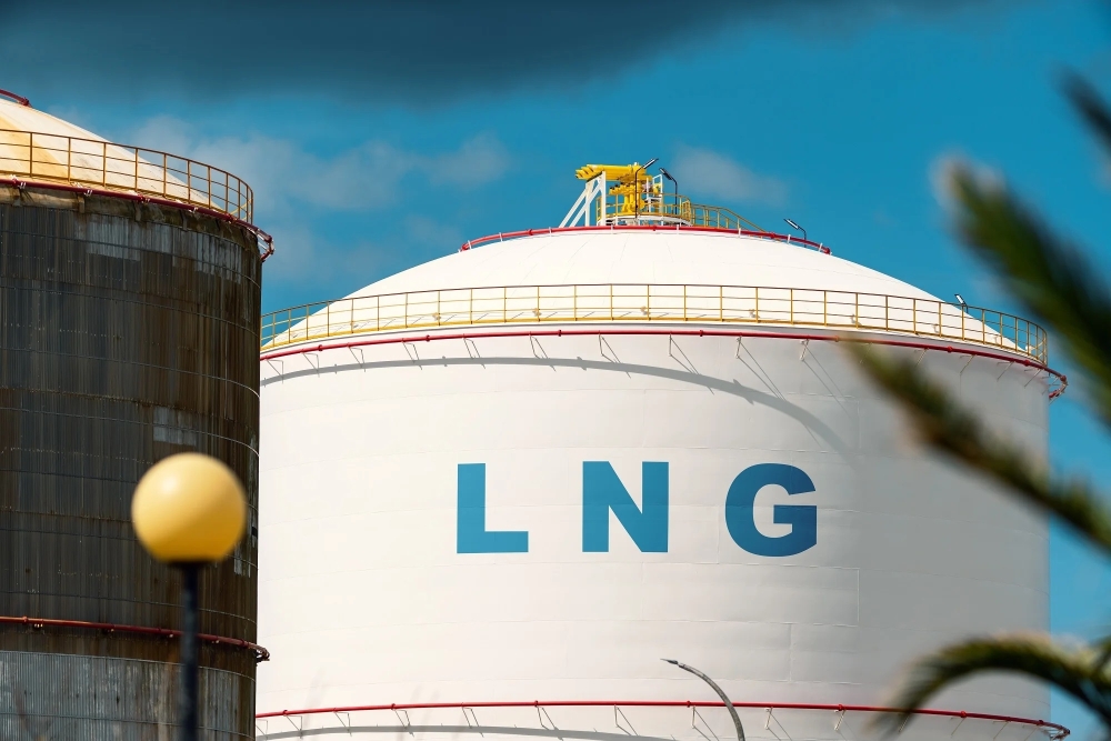 View of an LNG storage tank. For illustration only.