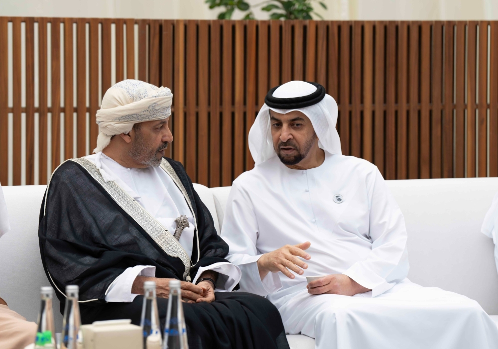 Sayyid Hamoud bin Faisal Al Busaidi with Shaikh Hamdan bin Zayed Al Nahyan in Abu Dhabi on Thursday. 