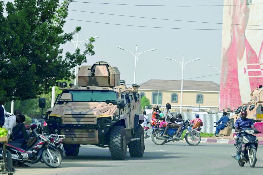 An armoured vehicle of Chad's army forces is deployed in N'Djamena