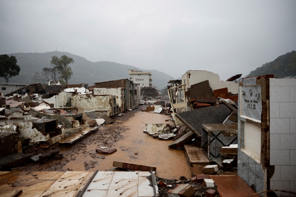 View of a cemetery destroyed after floods in Mucum, Rio Grande do Sul state, Brazil. — Reuters 