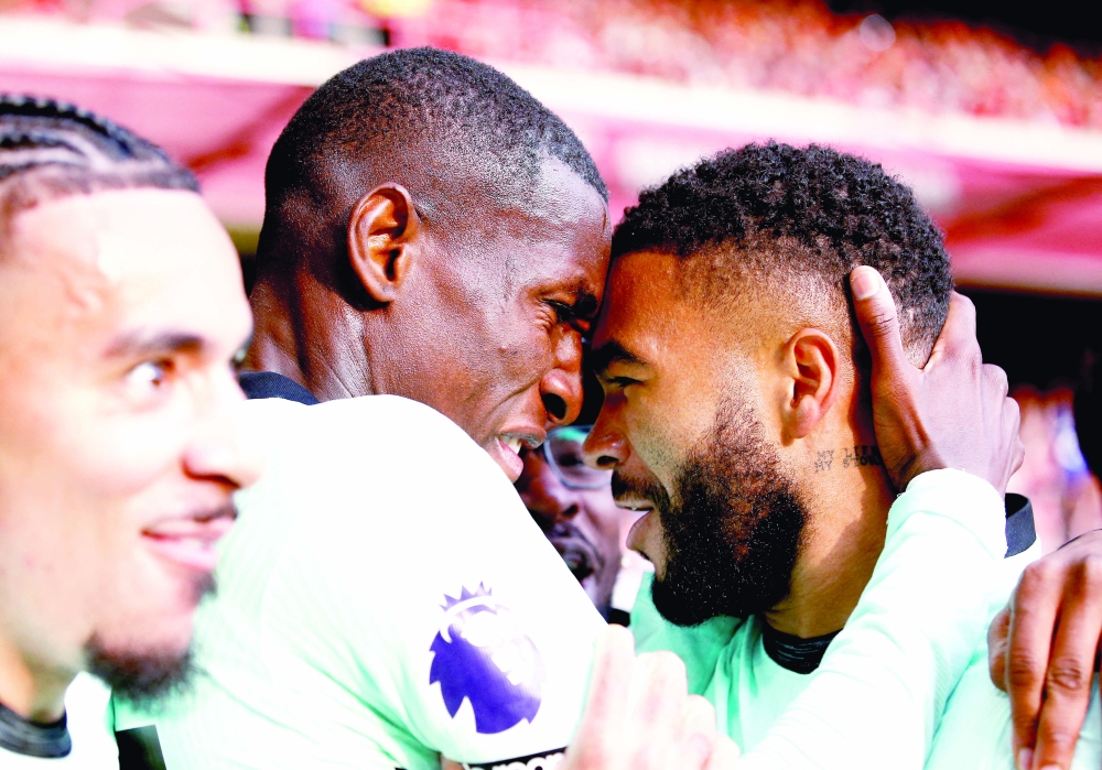 Nicolas Jackson celebrates with Malo Gusto and Reece James. — Reuters
