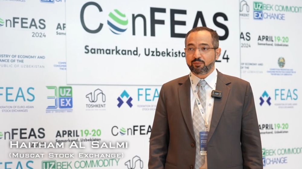 Haitham al Salmi, CEO of MSX, speaks on the sidelines of conFEAS 2024 being held in Samarkand, Uzbekistan. © conFEAS
